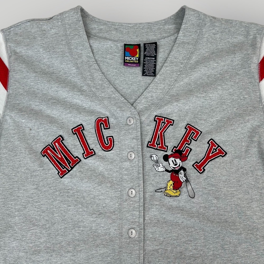 Mickey Unlimited Disney Baseball Shirt Womens 22W 24W Gray Button Front